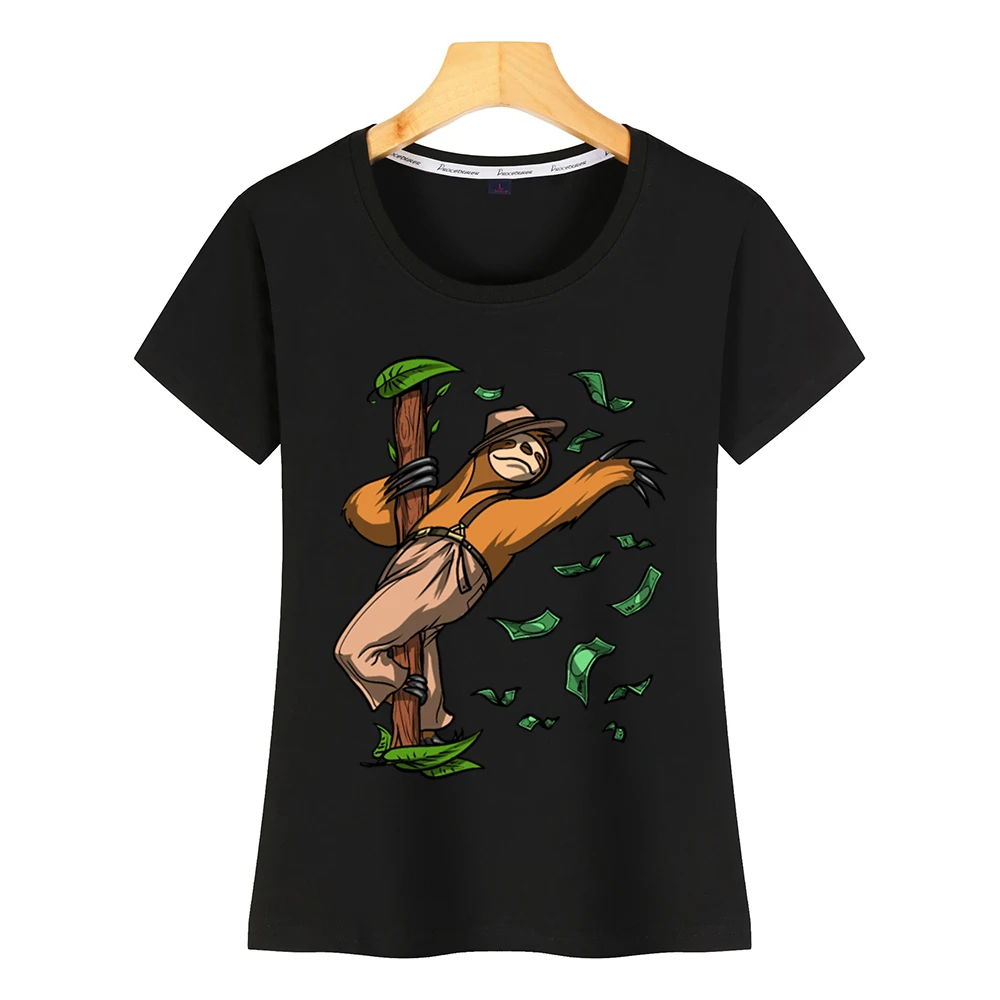 Tops T Shirt Women Funny Sloth Pole Dancing Party O-Neck Vintage Print Female | Женская одежда