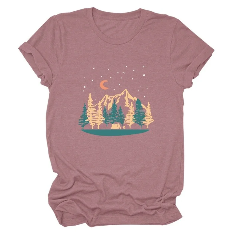

Starry Sky Forest Print Women T Shirt Short Sleeve O Neck Loose Women Tshirt Ladies Tee Shirt Tops Clothes Camisetas Mujer