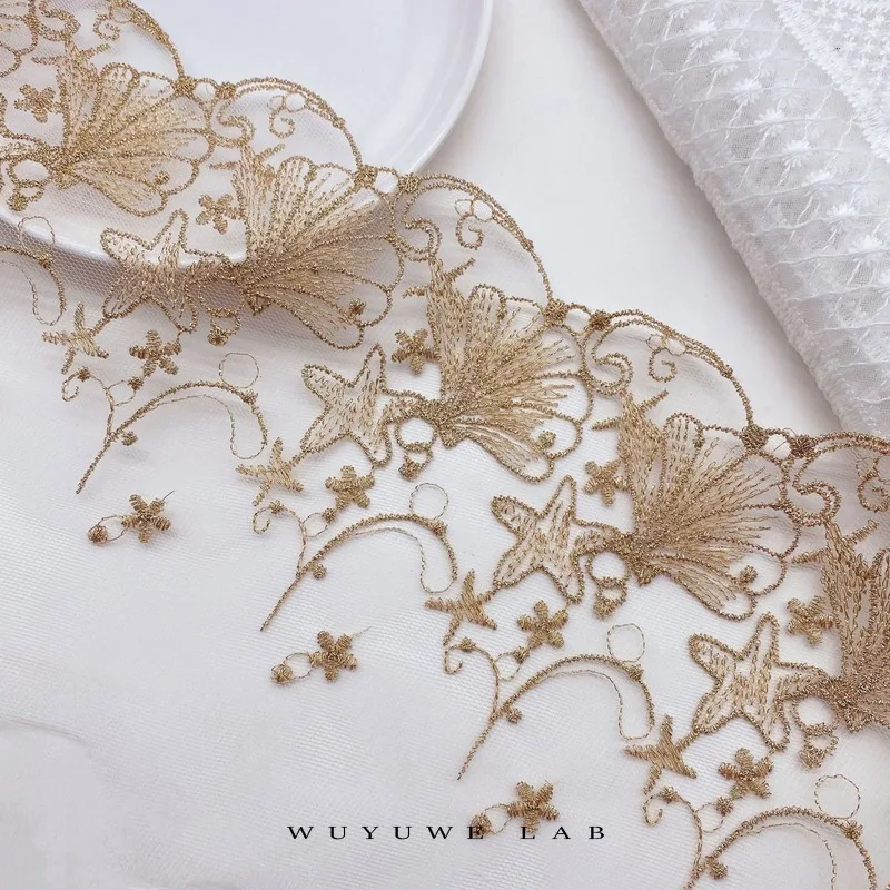 Сетчатая кружевная ткань с вышивкой в виде ракушек 2 ярда ширина 15 5 см для