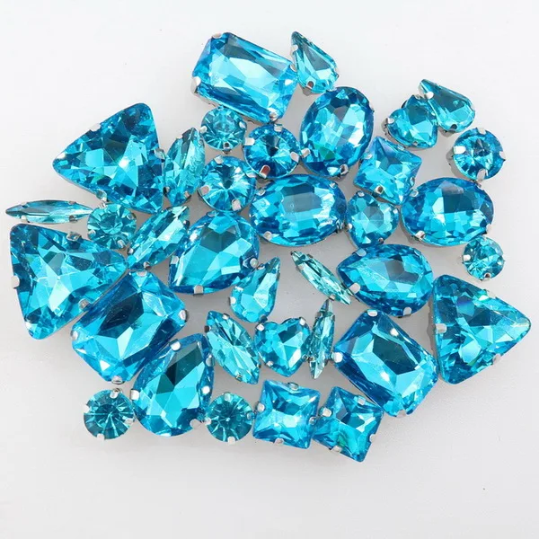 A4 Aquamarine 50 шт./пакет формы микс серебро коготь Установка ясный и желейные конфеты стеклянные стразы цвета Кристалл пришить стразы торжественное платье туфель и сумки diy кружевной отделкой - Цвет: A4 Aquamarine