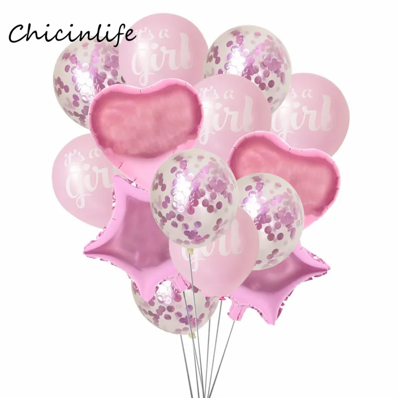 pink Chicinlife девушка день рождения тема это девушка с воздушными шарами баннер Baby Shower Девушка День рождения украшения Дети 1 день рождения Декор - Цвет: pink