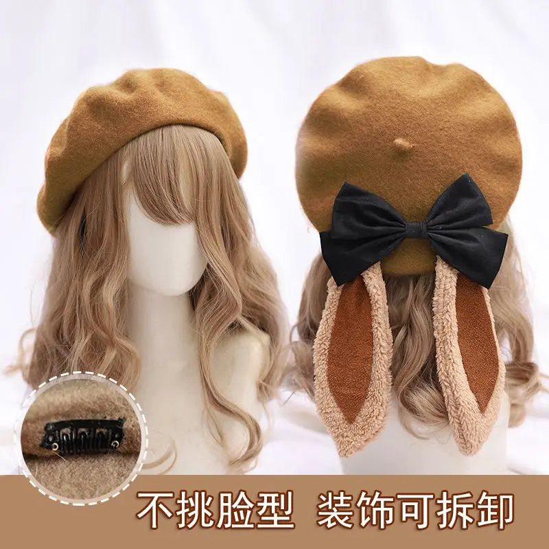 Beret For the new Japanese wool round face sweet bowknot is qiu dong joker hat girl