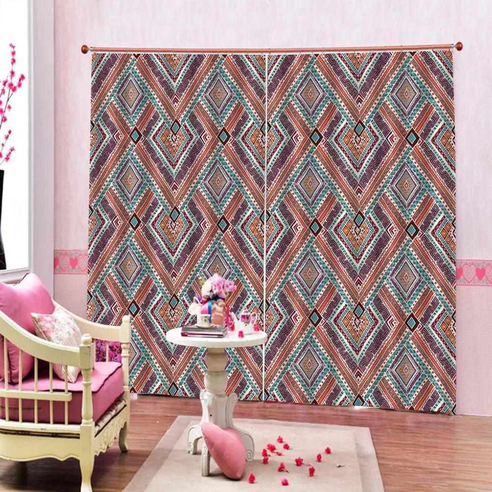 

Boho Ethnic Pattern Geometric Curtain Lights Living Room Blackout Indoor Fabric Decor Kids Curtain Panels With Grommets