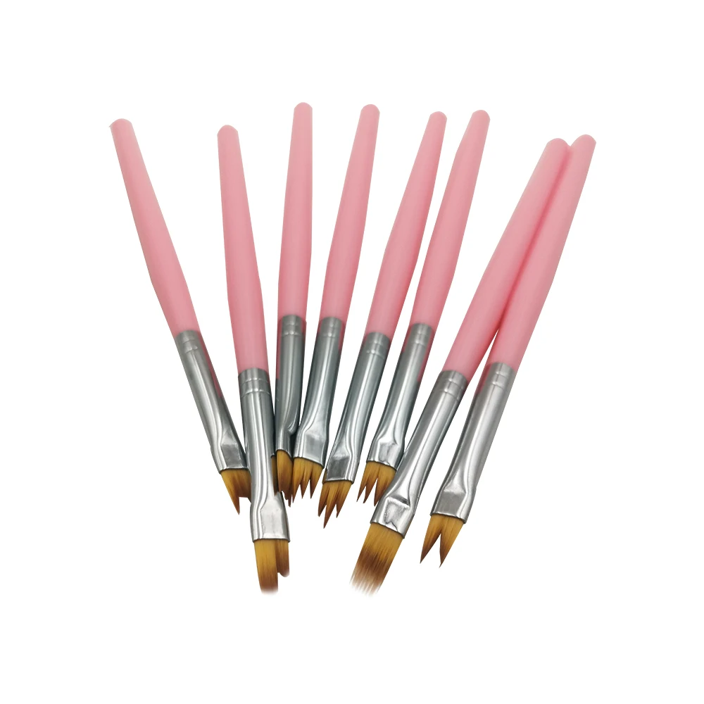 

8pcs/set Acrylic Nail Brush Pink 8 Different Features of Nail Brush Painting Freely Design Beautiful Patterns Gel Nail Brush