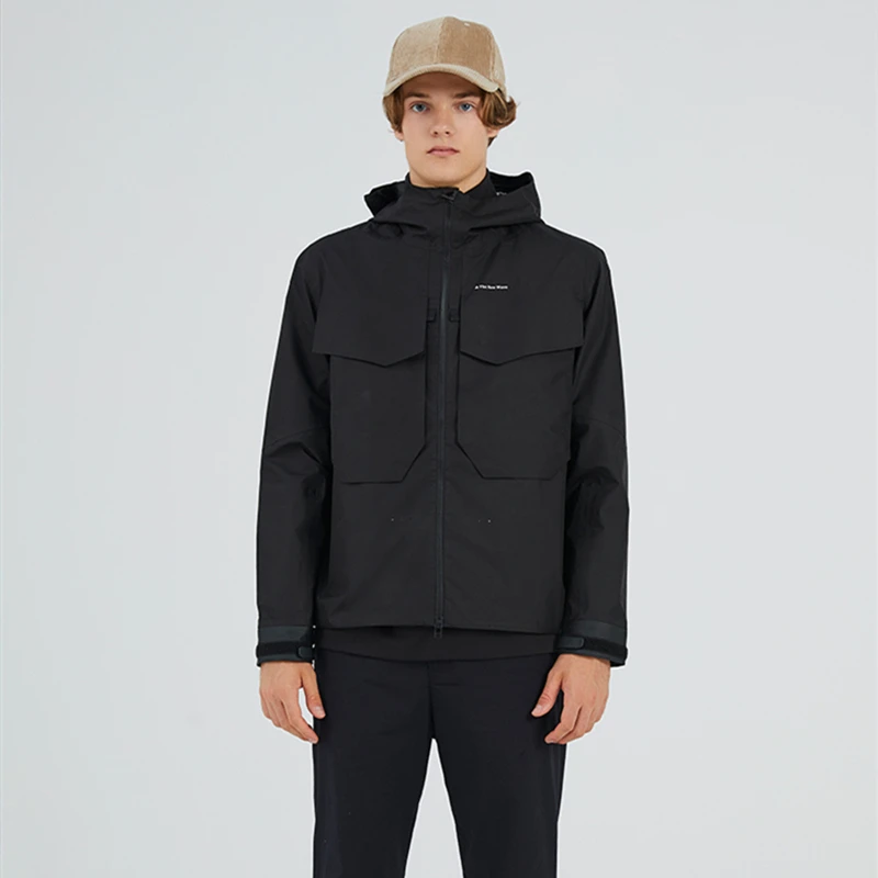 

Men's fashion comfortable trend wind proof hooded design black tooling jacket
