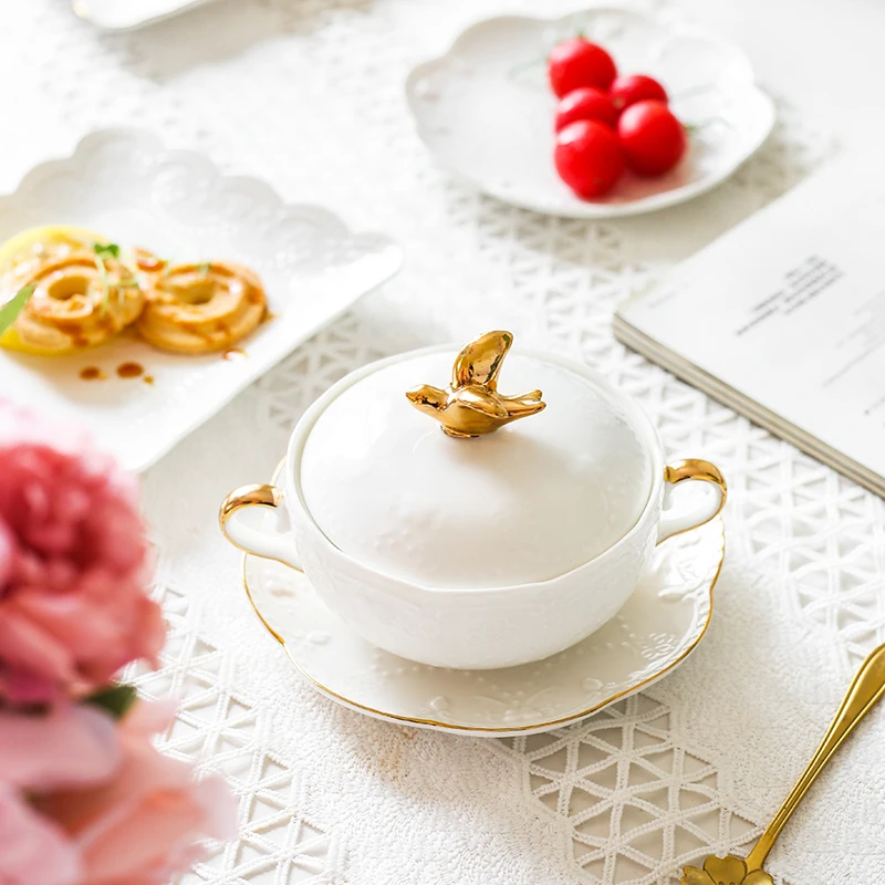 Птичье гнездо шара Керамика Крытая тушеная гриб тремелла фукусовидная чаша