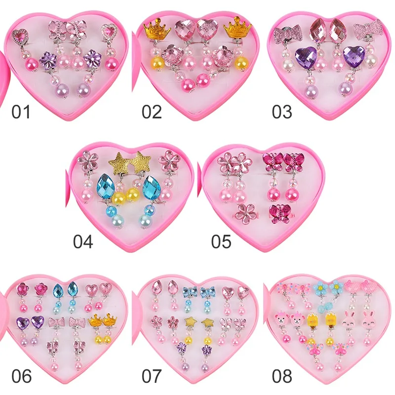 3/7Pairs Children Rings Korean Style Kids Ear Clip Lovely Cartoon Animal Baby No Piercing Earring Ring for Girls | Украшения и