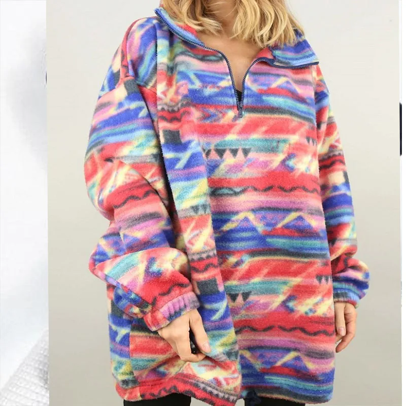 

Multicolor Zipper Turtleneck Drawstring Pullover Oversized Sweatshirt Women Fleece Loose Long Sleeve Casual Fashion Tops Autumn
