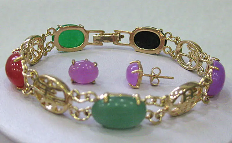 

Stunning Multicolor Jadeite Jewelry bangle bracelet earrings set