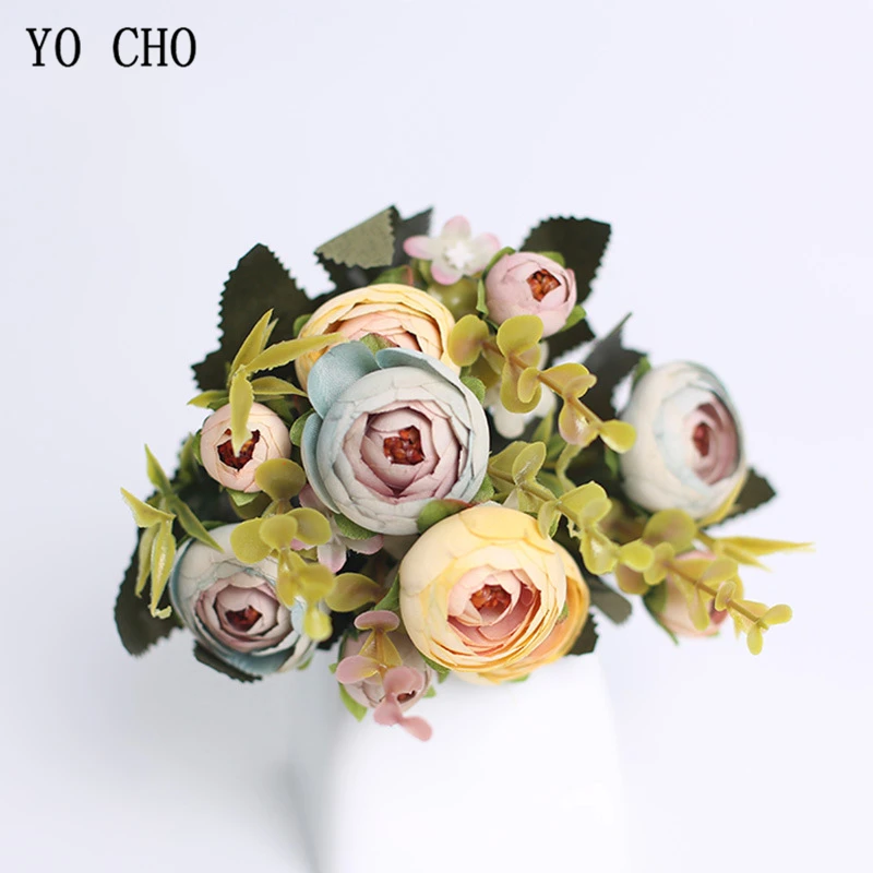 

YO CHO tea rose bouquet high-quality silk artificial flowers home decoration wedding banquet fake plants fake roses