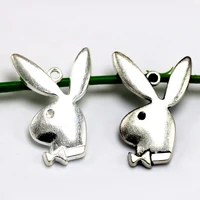 50pcs antique silver color steampunk rabbit head charms pendants supplies for diy necklace jewelry making accessories 3321mm