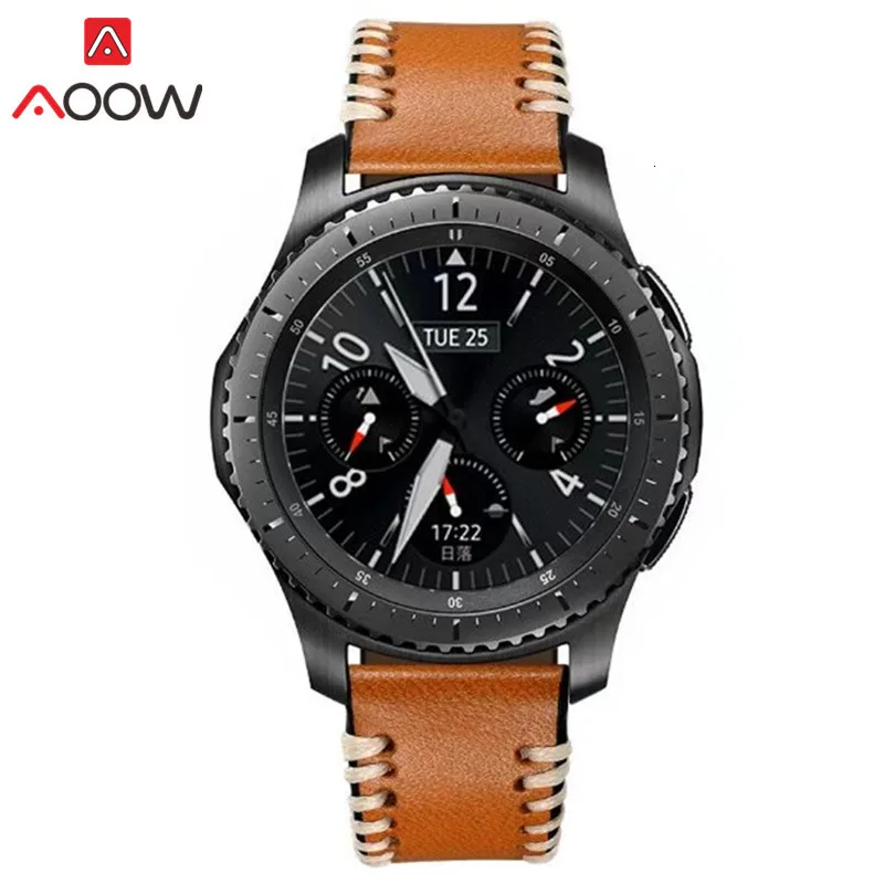 Ремешок для часов из натуральной кожи для samsung gear S3 Classic Frontier 22 мм швейный дизайн сменный Браслет ремешок для часов