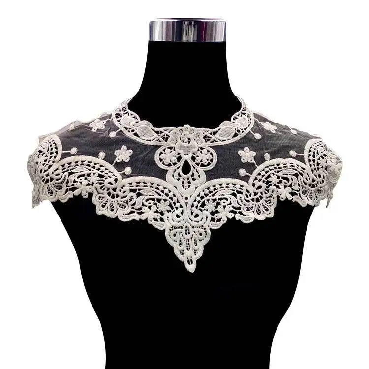 

Stylish Embroidery Decorative Neckline 3d Flower Fabric Venise Lace Collar Appliques Trim Applications For Wedding Evening Dress