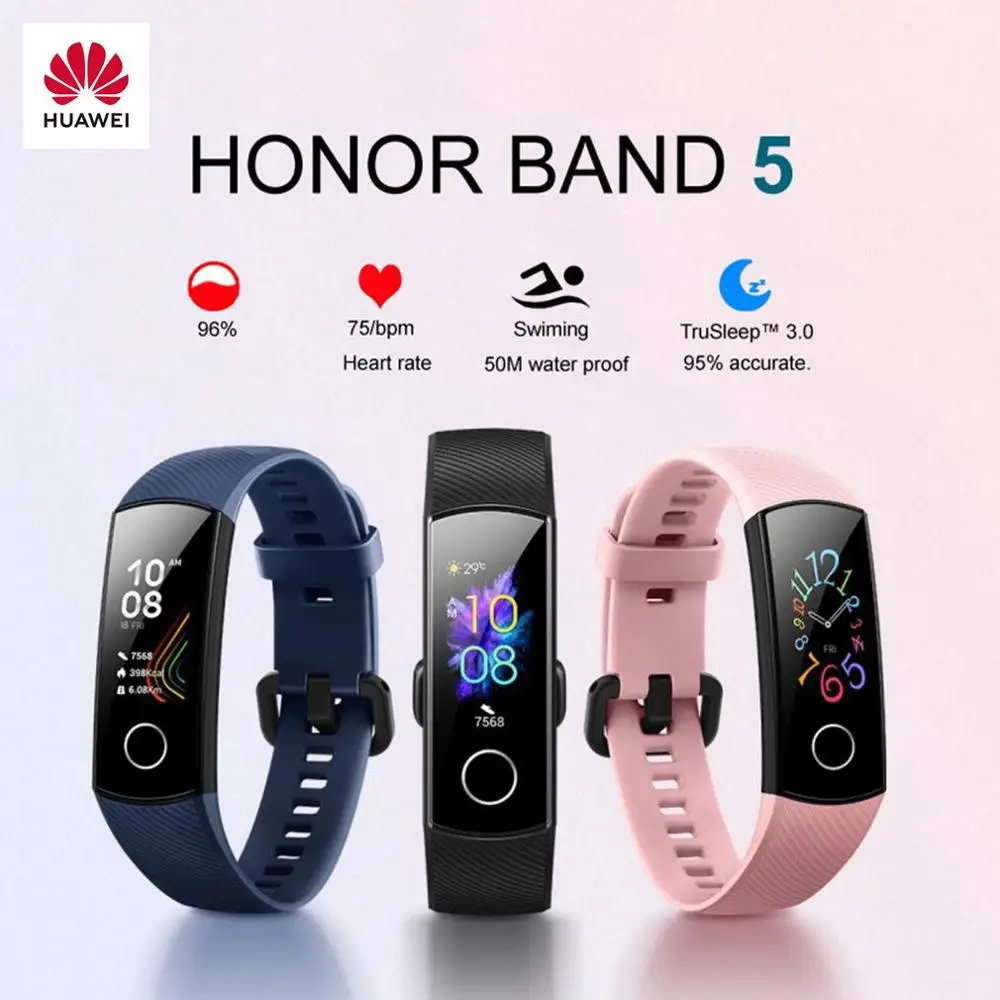 huawei Honor Band 5 Смарт-браслет, Оксиметр, волшебный цветной сенсорный экран, плавающий ход, обнаружение пульса, сна