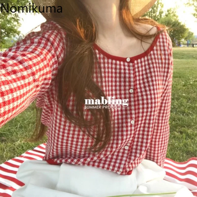 Кардиган Nomikuma в клетку Корейском стиле Женский Повседневный модный тонкий