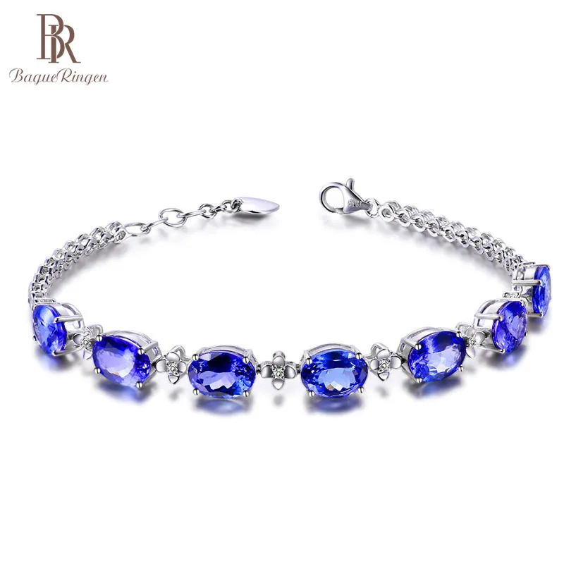 Bague Ringen класса люкс 925 Браслеты стерлингового серебра женское кольцо с голубой сапфир драгоценный камень женские ювелирные украшения подарок