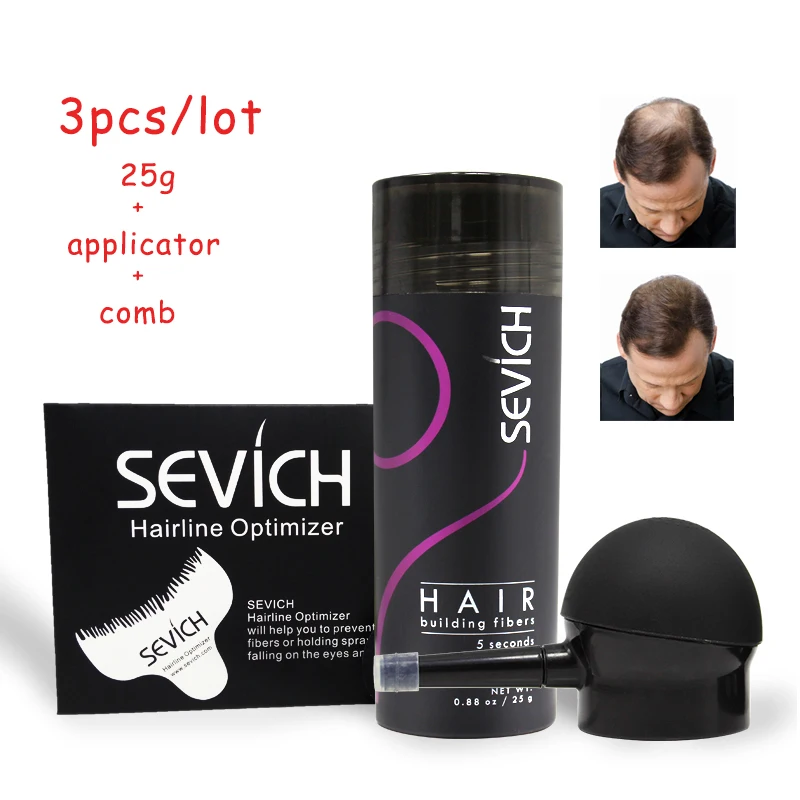 

Sevich 3pcs/lot hair building fiber powders 25g+spray applicator+comb hairline hair loss thicken bald styling fashion Hair care