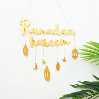 eid mubarak ramadan kareen decoration moon and star alphabet pendant wooden craft for ramadan home door hanging decoration
