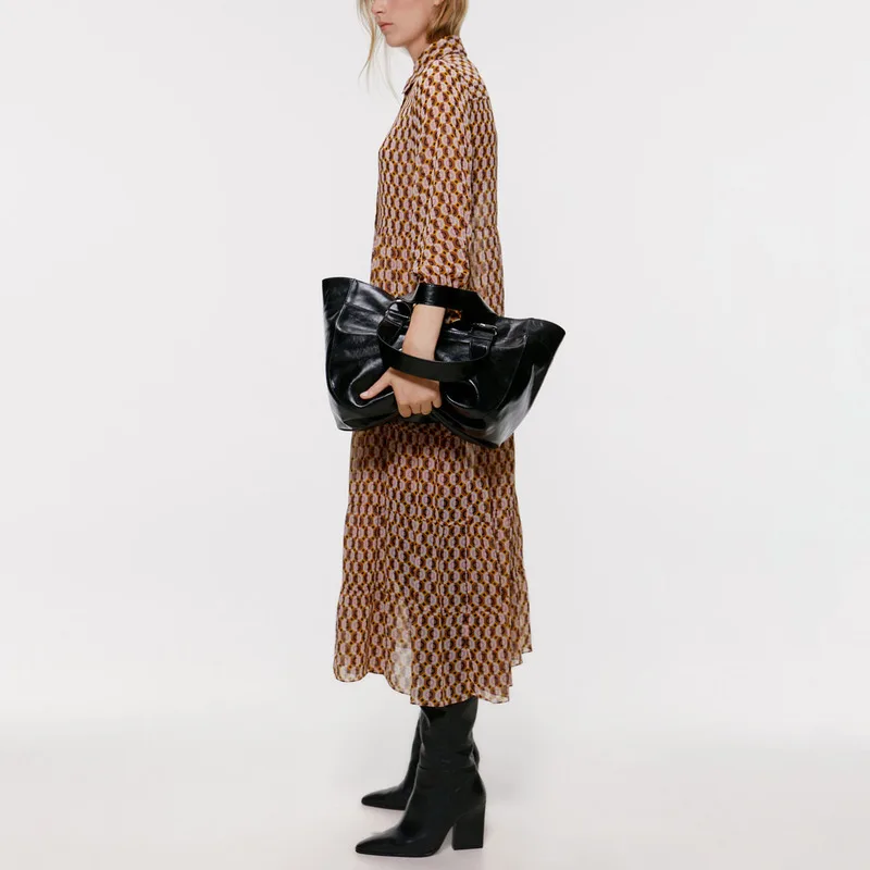 Женское винтажное платье рубашка размера плюс шифоновое с длинным рукавом осень