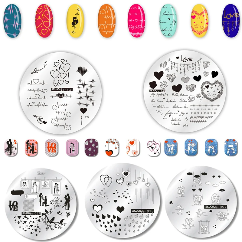 Круглые пластины для стемпинга ногтей на День святого Валентина 5 см изображение