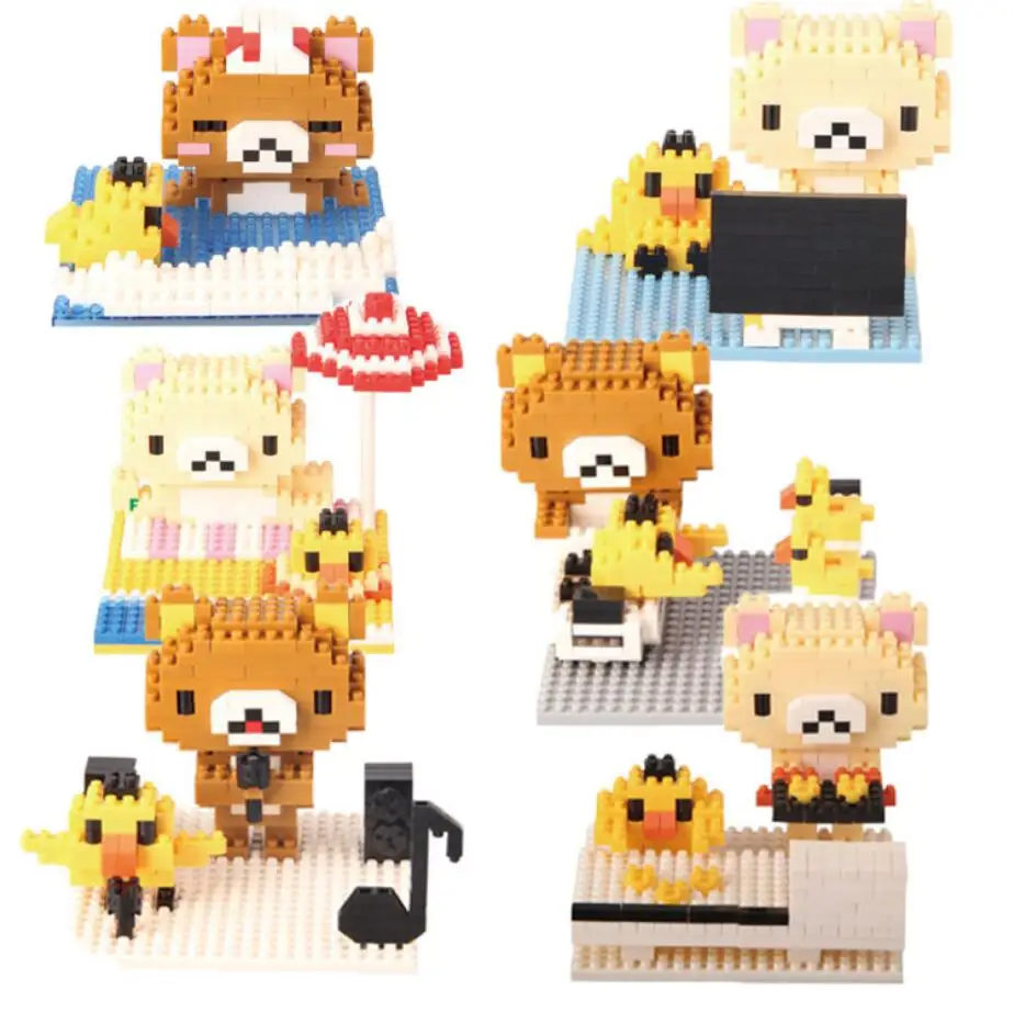 

Funny Japan cartoon Rilakkuma bear chick Kiiroitori micro diamond block assemble nanobricks educational toys building bricks
