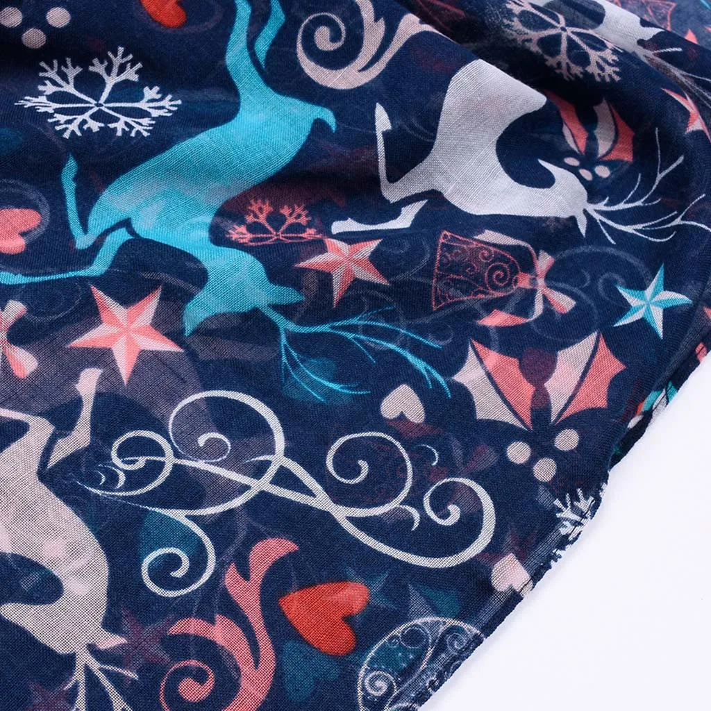 Christmas Scarf Women Scarf Shawl платок на шею Voile Print Snowflake Elk Keep Warm Long Scarf foulard femme sjaal Cachecol#E