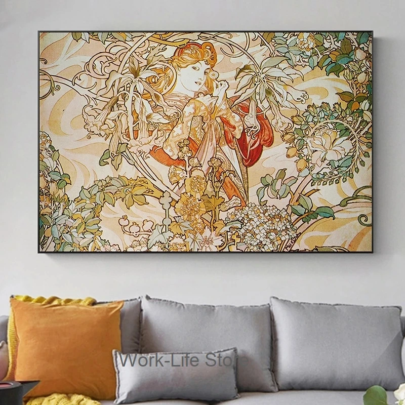 Винтажная красота Alphonse Fly Настенная картина с цветочным рисунком для женщин
