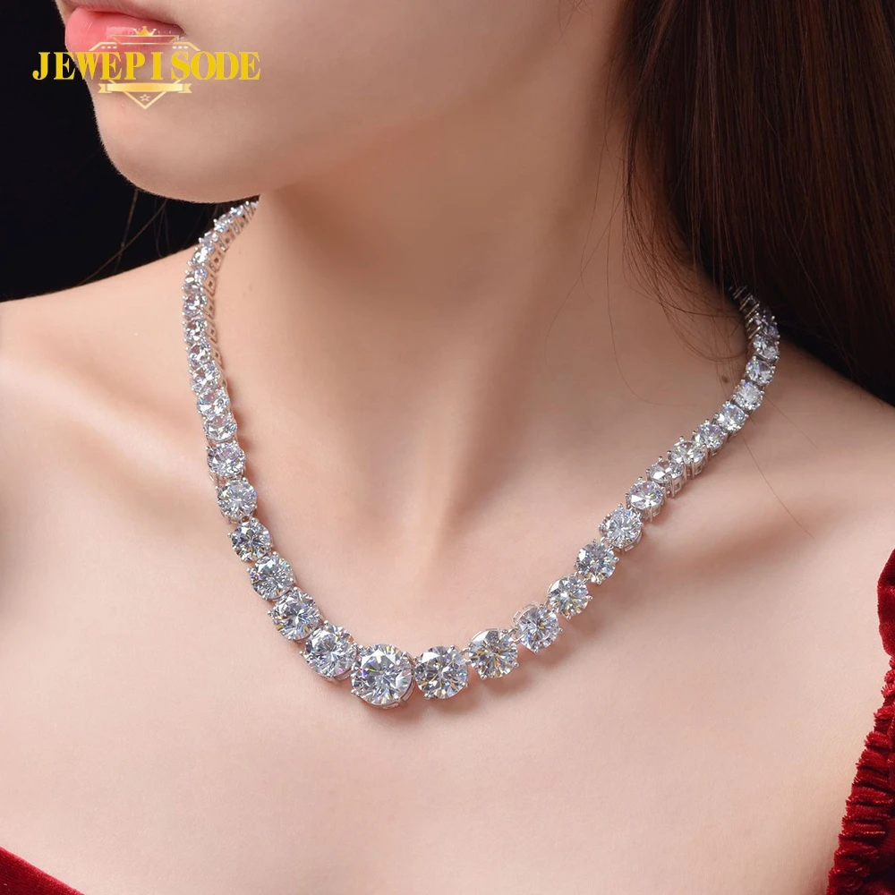 

Jewepisode Top Quality Real 925 Sterling Silver 6-14MM Round High Carbon Diamond Necklace Sparkling Wedding Party Fine Jewelry