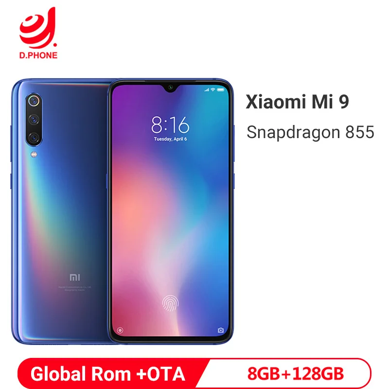 Смартфон Xiaomi mi 9 mi 9, 8 ГБ, 128 ГБ, с глобальной ПЗУ, Восьмиядерный процессор Snapdragon 855, экран 6,39 дюйма, 48мп, тройная камера, мобильный телефон