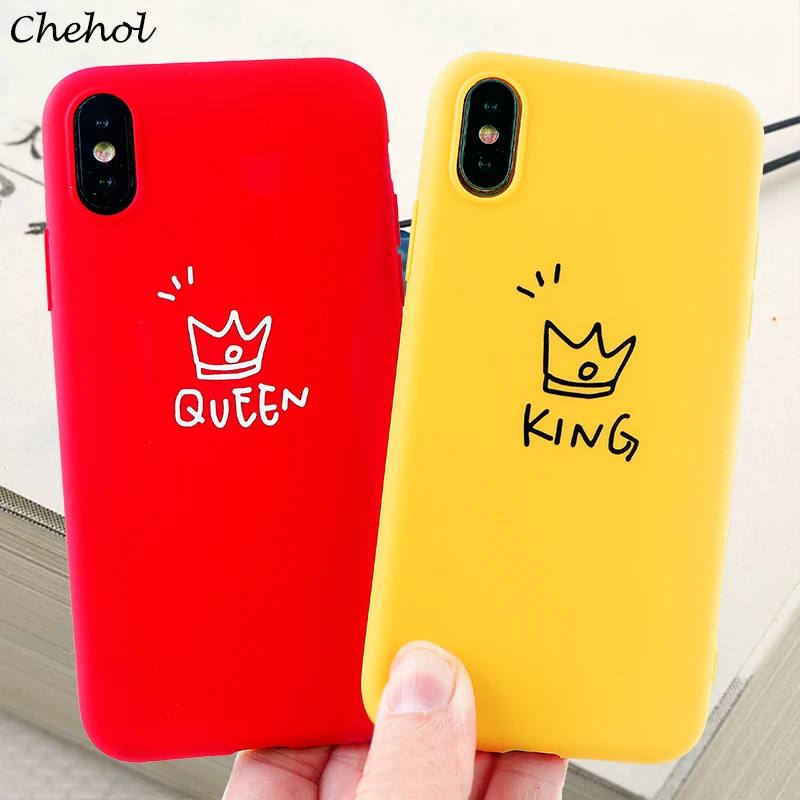 Пара за чехол на айфон X XS MAX XR 8 7 6 S плюс плотный King queen корона мягкий силиконовый