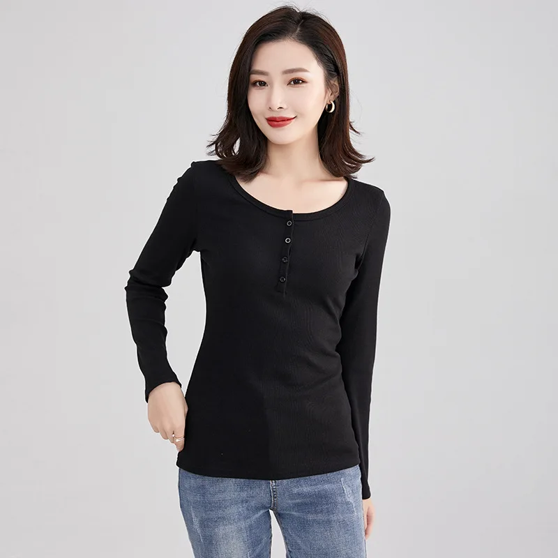 

2020 New Autumn Winter Women Cotton Long Sleeve Tshirts Fashion High Quality Ladies Slim Tshirts