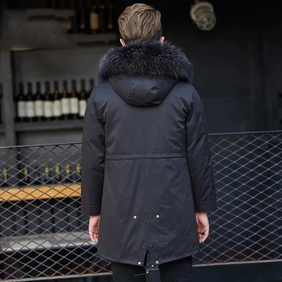 Новинка 2020 зимнее пальто из натурального меха енота Мужская теплая Толстая