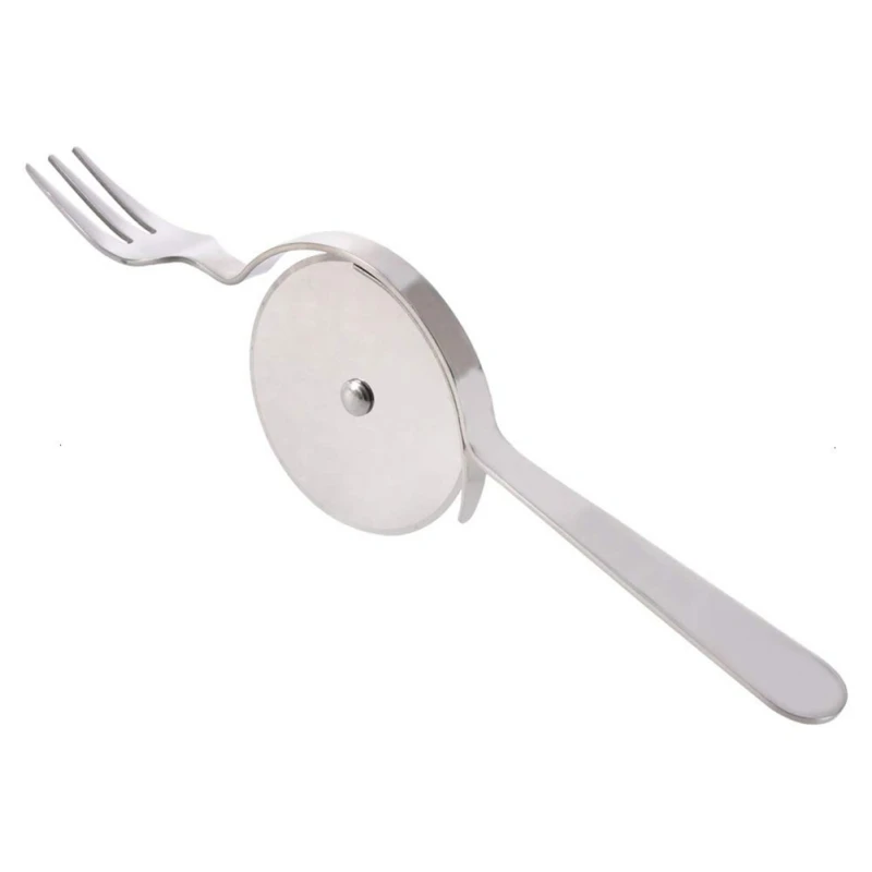 Кухонный нож для пиццы из нержавеющей стали с вилкой портативное двойное