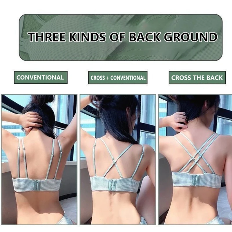 

[Bra + Underpants] Sexy Back Underwear for Female Students Without Underwire Small Breasts Thickened and Gathered Bra Bra Set