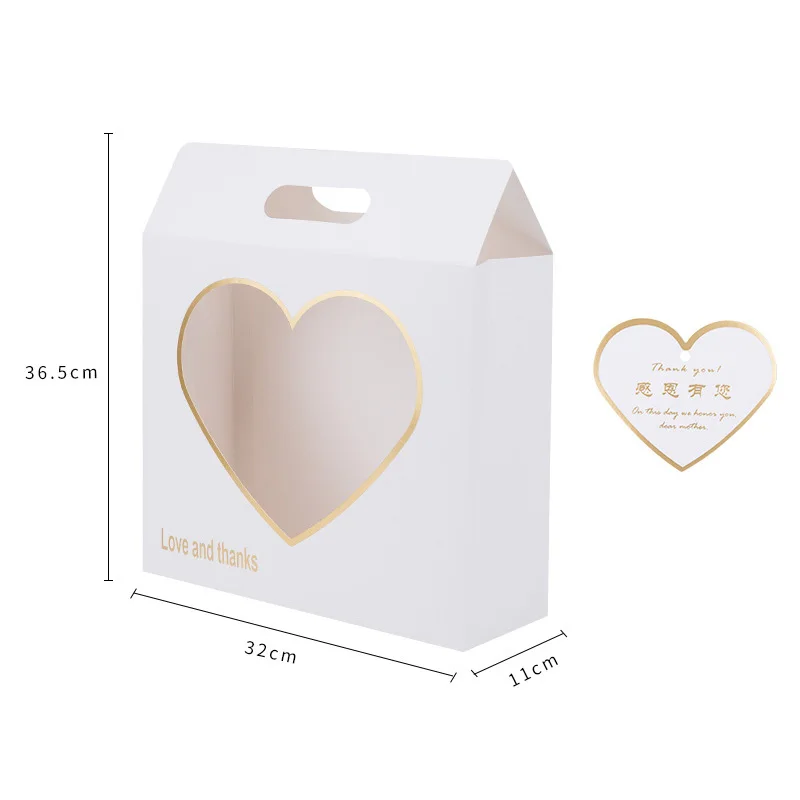 Portable Flower Boxes Handy Gift Bag Kraft Handbag Box Packaging For DIY Wrapping Transparent Heart Shape Party | Дом и сад