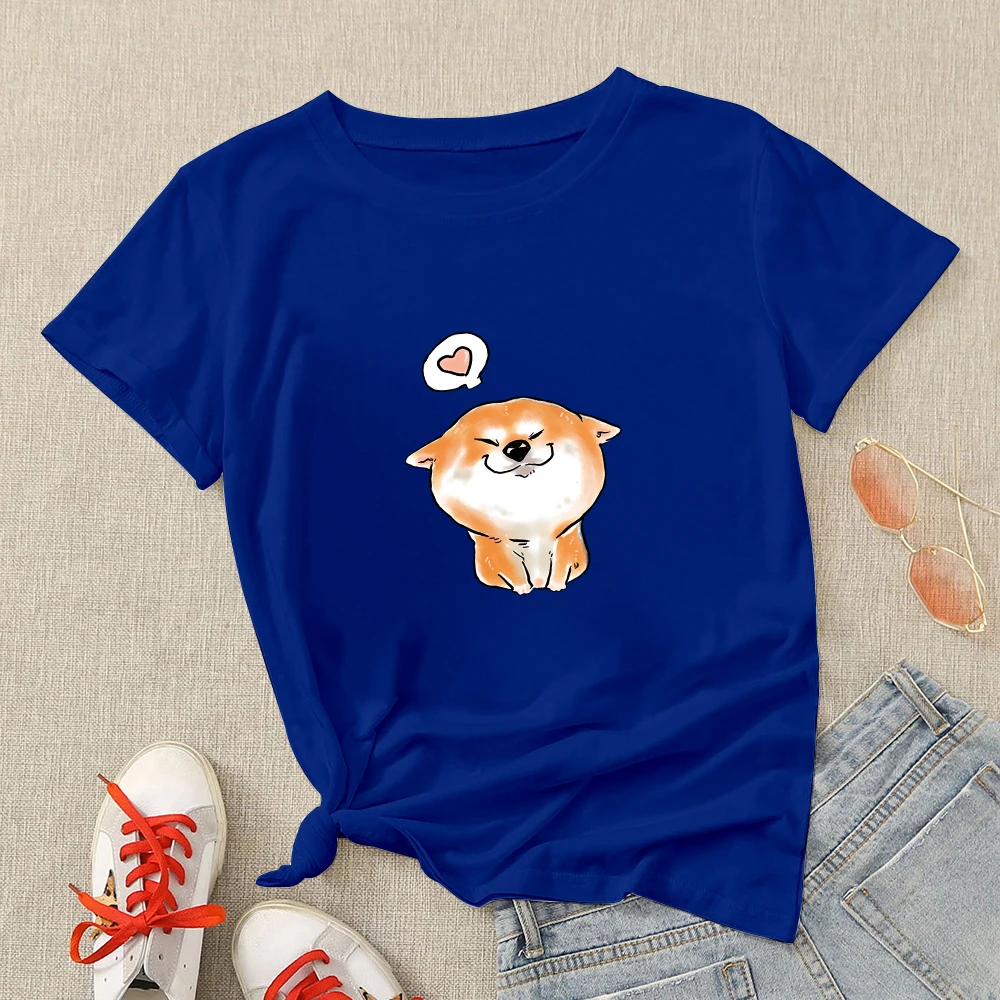

2021 New White Top Cute Shiba Inu Printed Elegant Woman Summer Shirt 2021 Tee Shirt Women Puppy Aesthetic Gorgeous t Shirt Lady