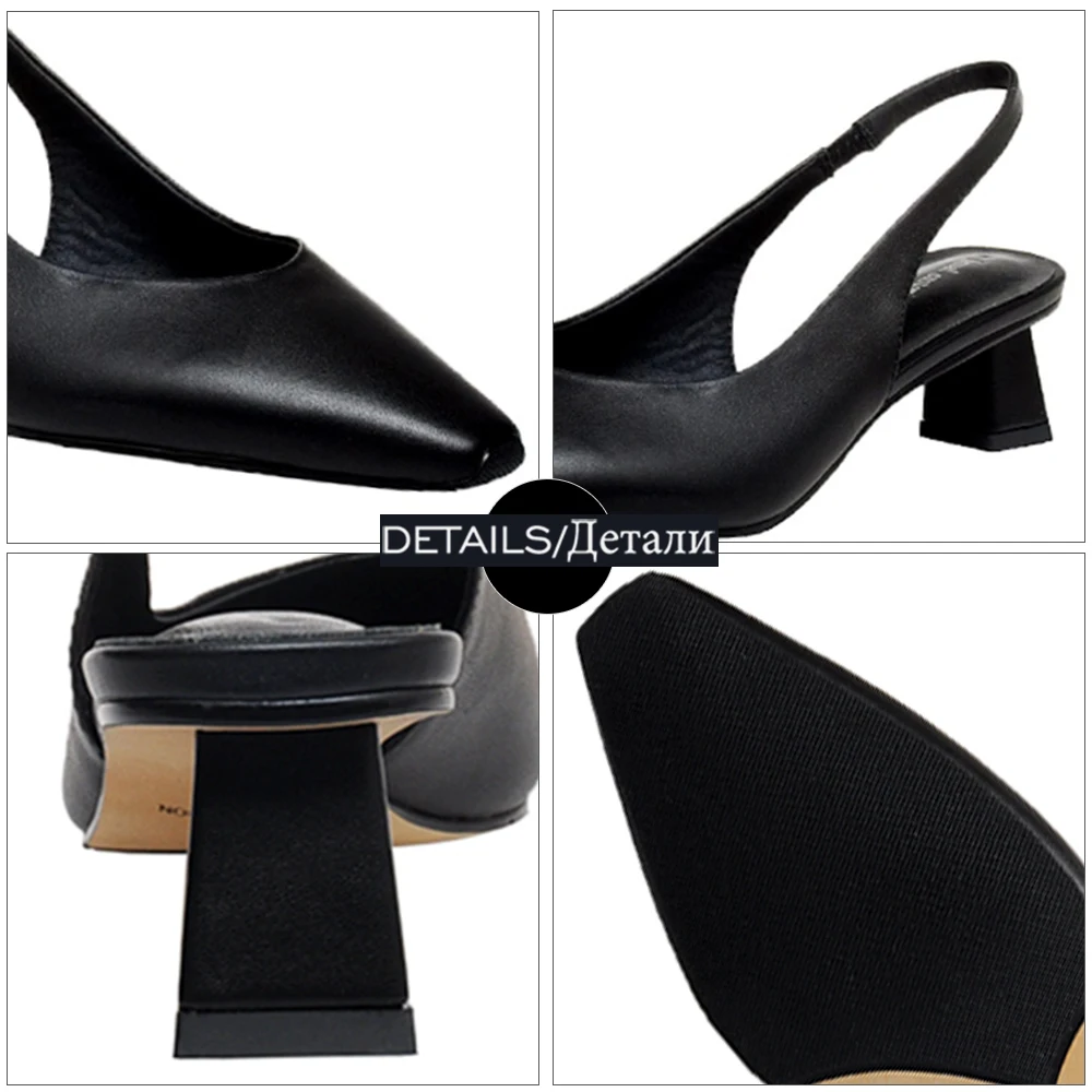 

ISNOM Ladies Sandals Genuine Leather Slingback Summer Shoes Woman Strange Med Heels Women Sandals Dress Shoes