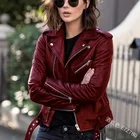 Куртка Mandylandy женская, облегающая, на молнии, размера плюс, повседневная, мотоциклетная, кожаная, короткая