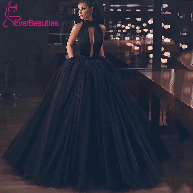 Черное Тюлевое платье для выпускного вечера с карманами 2020 длинное бальное