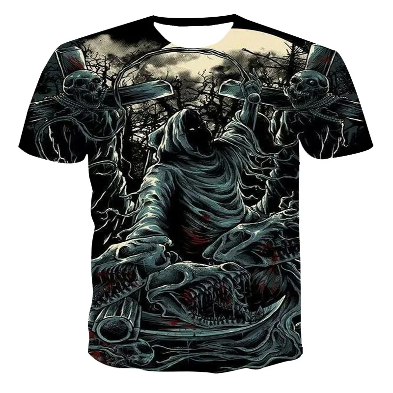 Модная летняя футболка для мужчин 2020 3D с изображением черепа, Мужская футболка дышащая уличная комбинированная футболка с принтом Мужские ...