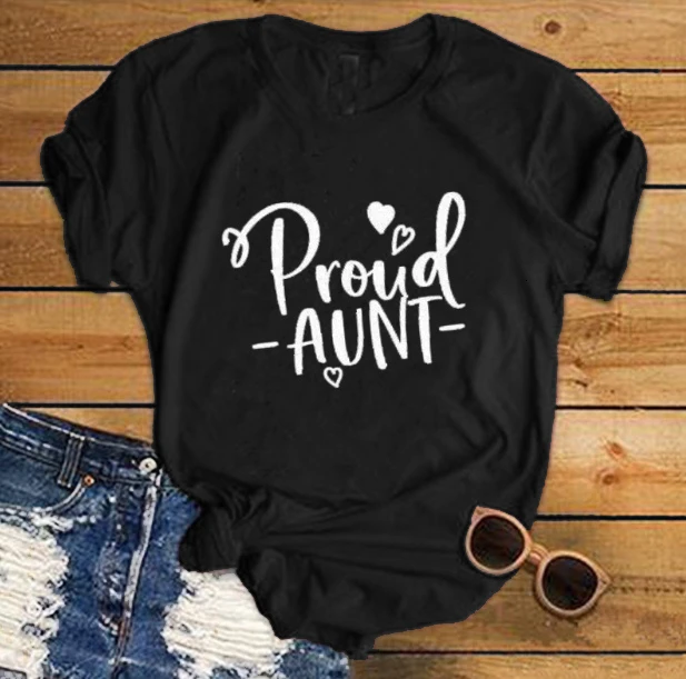 

Fashion Women's T-shirt Proud Aunt Letters Printed Women Casual Cotton Funny Aunt Pregnancy Announcement quote tees tops K883