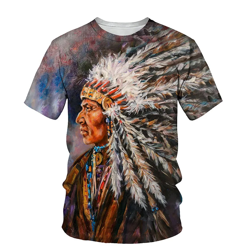 

New 3D Print Indians Graphic t shirts Summer Fashion Personality Vintage t shirt Interesting Character Pattern Men's t-shirt Top