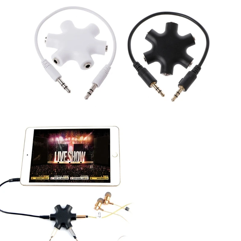 

3.5mm Splitter Hexagon 1 Male To 5 Female Headphone Earphone Share Distributor H9EB