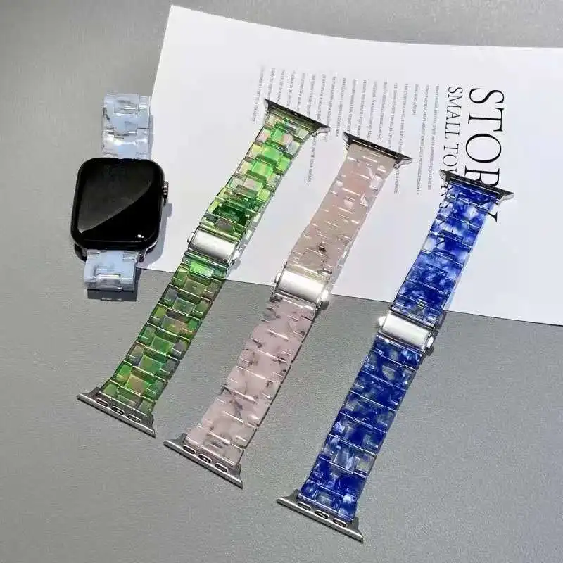 Resin strap for apple watch band 44mm 40mm 42mm 38mm correa transparent watchband for iwatch 6 se series 5 4 3 2 1 loop bracelet