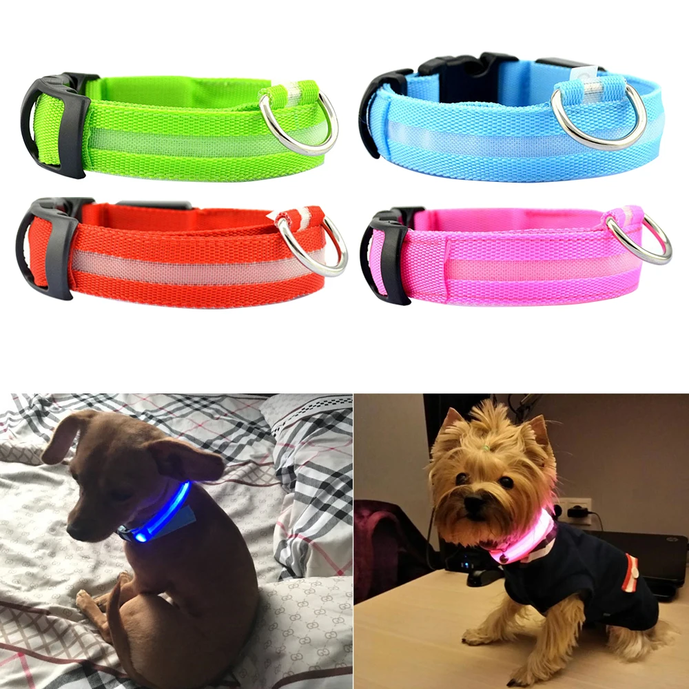 Светодиодный ошейник для собак светящийся ночью с защитой от потери