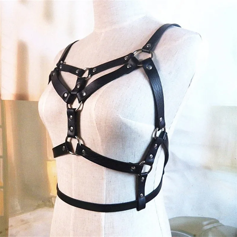 

Leather Harness Underwear 2 Piece Set Garter Belts Sexy Women Waist To Leg Bondage Cage Straps Bra Garter Body Belts Lingerie