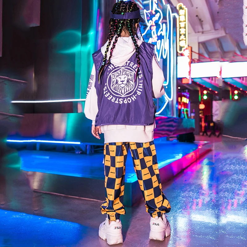 Детский костюм для танцев в стиле хип хоп комплект джазовых желтые клетчатые