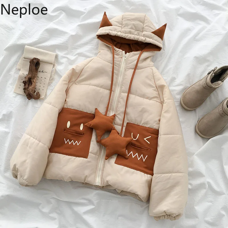 Neploe контрастные цвета зимние куртки с капюшоном женская теплая парка Mujer 2020