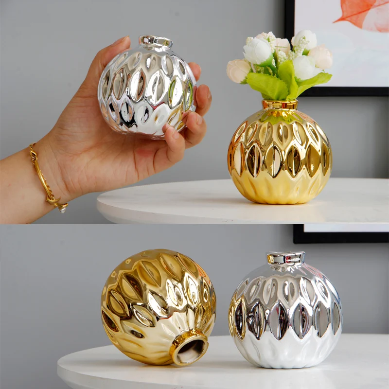 Creative electroplating golden ceramic small vase flower insert modern minimalist home decoration ornaments desktop crafts | Дом и сад