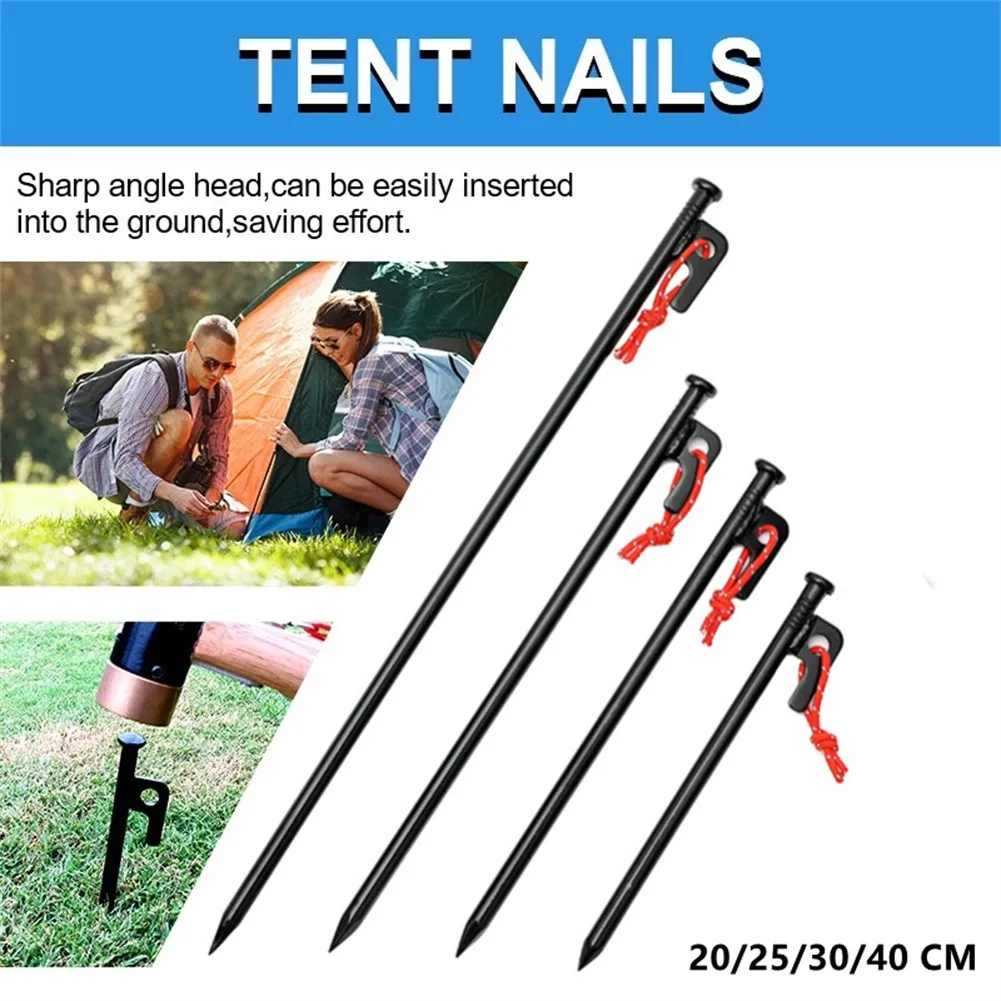 

20/25/30/40cm Tent Pegs Metal Tent Beach Canopy Camping Stakes Peg With Rope Ground Nail Anti-rust Outdoor Traveling Accessories